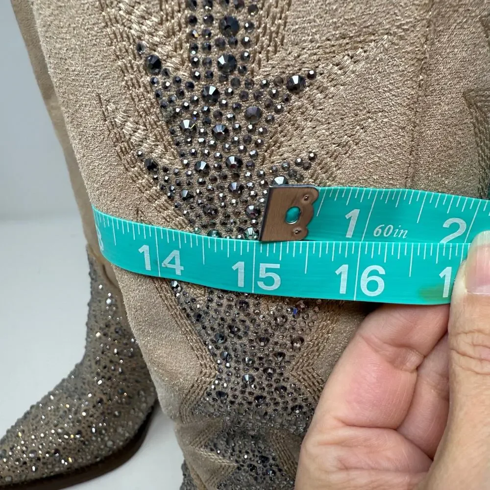 Madden Girl Apple Western Boots Womens 8 Sand Rhinestones Cowboy Boots NIB - Picture 12 of 15